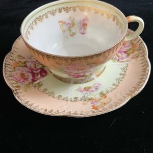 Antique HTF Karl IV Austrian Teacup and Saucer with floral pattern and gold gilt